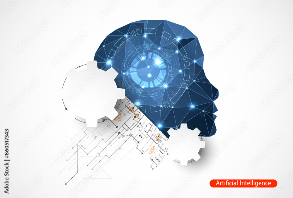 Aufkleber artificial intelligence. technical background with a silhouette of a man. big data concept. machine 