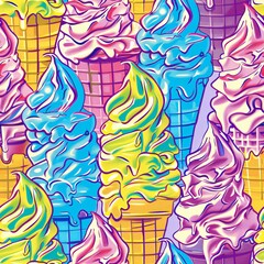 Towering Piles of Melting Rainbow Ice Cream Cones - Summertime Sweetness