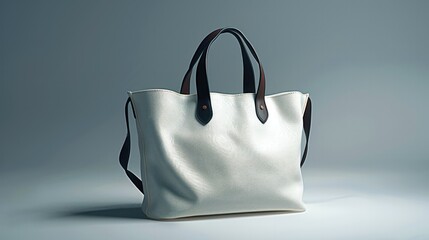 A sleek tote bag against a light gray background. Generative AI.