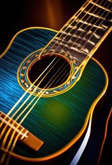 Obraz premium glowing guitar strings soft morning sunlight shining brightly music instrument close view, radiant, vibrant, golden, luminosity, gleaming, brilliant