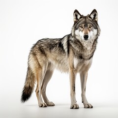 Obraz premium Wolf Standing Against Isolated White Background