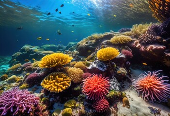 Fototapeta premium vibrant sea life crystal clear tide pools, ocean, colorful, marine, transparent, waves, aquatic, creatures, underwater, world, tropical, ecosystem, habitat, pristine