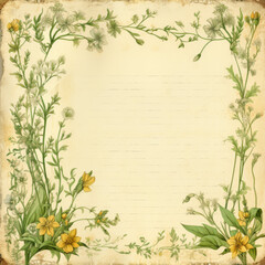 vintage plants paper with trees and flowers,  design grunge. scrap booking backgrounds, wallpapers with trees, plants and flowers.  vintage frame card design with copy space.