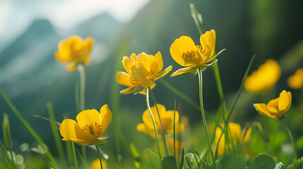 Obraz premium Blooming of yellow buttercup Maloja Pass Switzerland : Generative AI