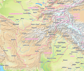 Map of Afghanistan and surrounding countries With country names In English