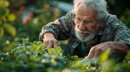 Fototapeta premium A young woman helping her elderly father to walk with a cane in a garden