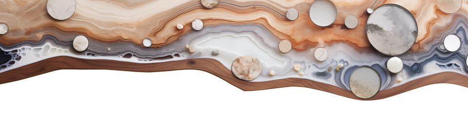 Fototapeta premium A painting of a rocky shoreline with a large white circle in the middle