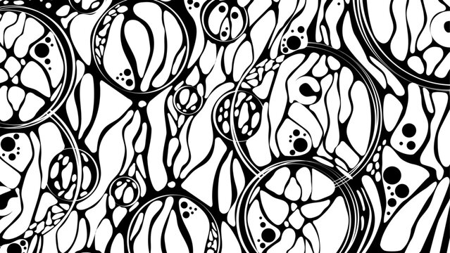 Vector halftone background. Design  plex of chaotic circles, spheres, lines. Neurotrophic texture of  network. Cosmic pattern. Poster presentations, business, science, computer screensaver. 