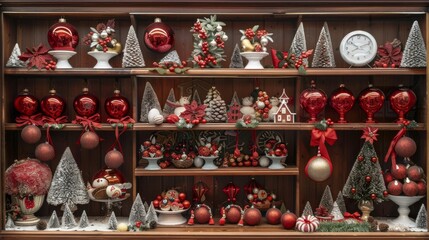Fototapeta premium Display of seasonal decorations and ornaments in a holiday shop