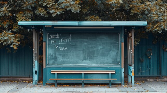 Minimalist Back to School Chalkboard in Light Blue Chalk, First Day Joy, Sleek Design, Bus Stop Environment, New School Year Theme