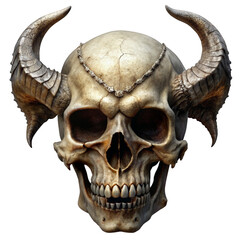 Human skull with horns isolated 3D render.