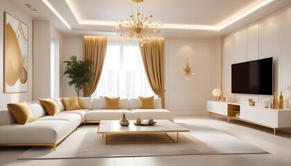 Fototapeta premium white and gold theme modern interior design