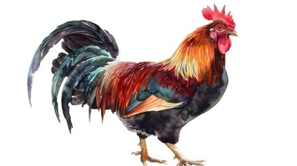 Fototapeta premium A rooster standing on a white background, looking forward