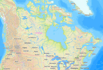 Fototapeta premium Map of Canada and surrounding countries With country names In English