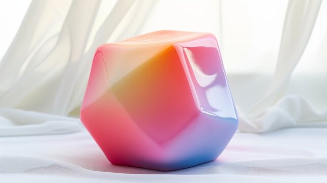 Colorful Polyhedron with Gradient Colors and Abstract Shape on White Fabric Background