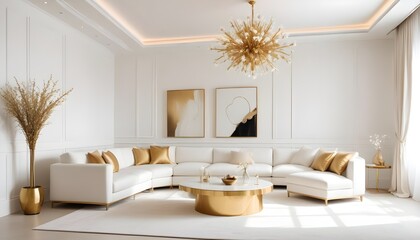 Fototapeta premium white and gold theme modern interior design