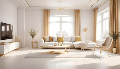 Fototapeta premium white and gold theme modern interior design