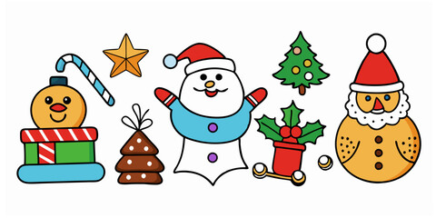 Christmas cartoon icons set on white background