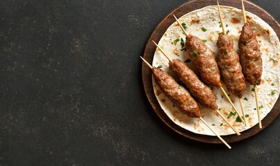 Grilled lula kebab on flat bread