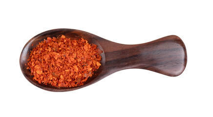 pile of red pepper in wood spoon on transparent png