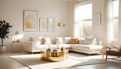 Fototapeta premium white and gold theme modern interior design