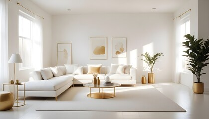 Fototapeta premium white and gold theme modern interior design