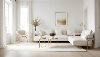 Fototapeta premium white and gold theme modern interior design