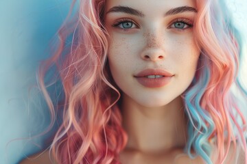 Fototapeta premium A close up of a woman with pink and blue hair