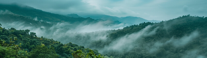 Obraz premium view over wooded mountain slopes, created with generative AI technology