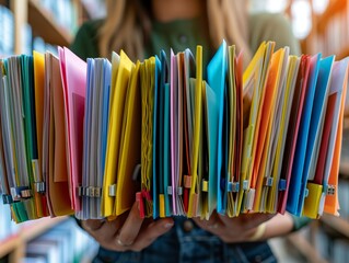 A paralegal organizing case files and documents in a law office filing system