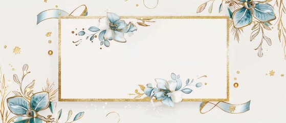 Elegant blue and gold floral frame for invitation, greeting, or festive background.