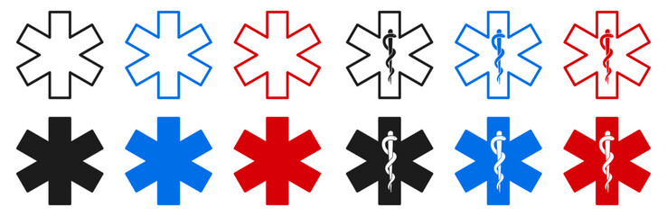 Star medicine set icons with snake - vector © dlyastokiv