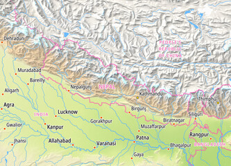 Map of Nepal and surrounding countries with country names In English