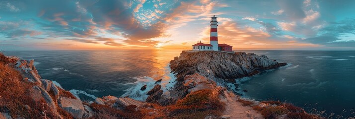 Lighthouse on a Rocky Coast at Sunset © Nice Seven