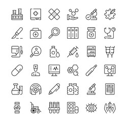 Medical tools icons set. Vector line icons. Black outline stroke symbols