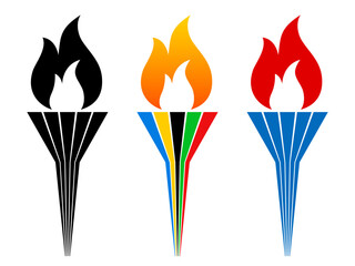 Olympic torch with flame, symbol of the Olympic Games, olympic flame icon set