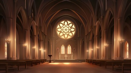 Arched ceiling of a grand church with intricate stonework and stained glass windows, creating a historic and sacred atmosphere.