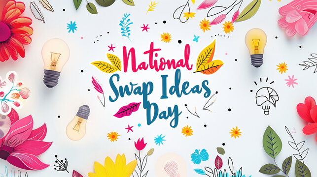 National Swap Ideas Day Celebration with Creative Floral Illustrations and Light Bulbs. - Powered by Adobe