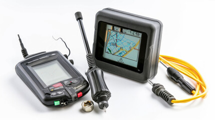 GPS testing equipment for verifying navigation system accuracy isolated on white background