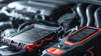 Engine diagnostic scanners for analyzing engine performance isolated on white background