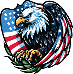 Vector illustration of Fierce American Eagle Clutching US Flag - Patriotic Artwork