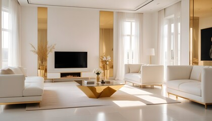 Fototapeta premium white and gold theme modern interior design