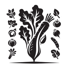 Silhouette of Vegetable Icon Isolated in White