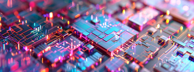 Obraz premium Close-up of next-generation computer chip with 3D architecture, high-resolution, high-definition (HD), ultra high-definition (UHD), professional-grade