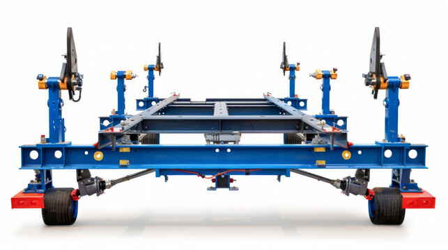 Vehicle frame straightening equipment for repairing collision damage isolated on white background