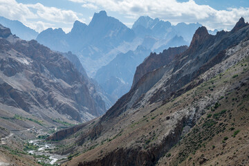 Fototapeta premium A scenic valley with mountains, blue sky, and natural landscape, Zanskar, Himalayas