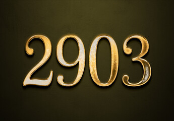 Old gold effect of 2903 number with 3D glossy style Mockup.