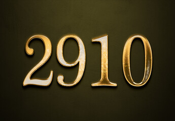 Old gold effect of 2910 number with 3D glossy style Mockup.