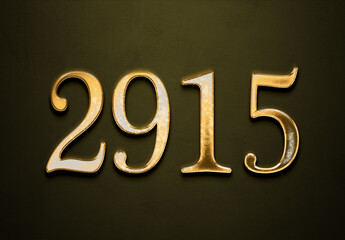 Old gold effect of 2915 number with 3D glossy style Mockup.
