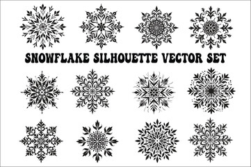 snowflake silhouettes Bundle collection isolated on white background. Flat snowflake icons set. 